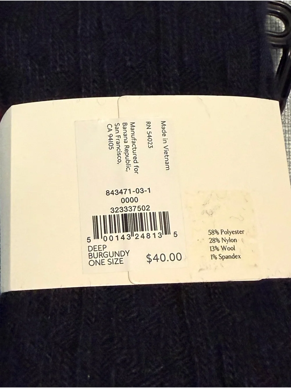 Banana Republic 2 Pairs of Wool Blend Socks - Burgundy Pattern & Navy Solid.